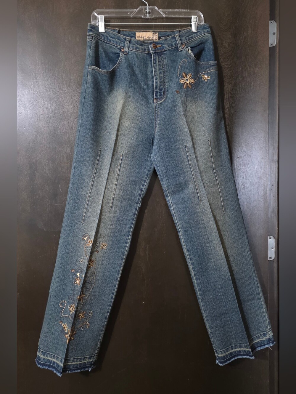 Crest Vintage Embroidered Wider Straight Leg Distressed Jeans Women's Sz 14W